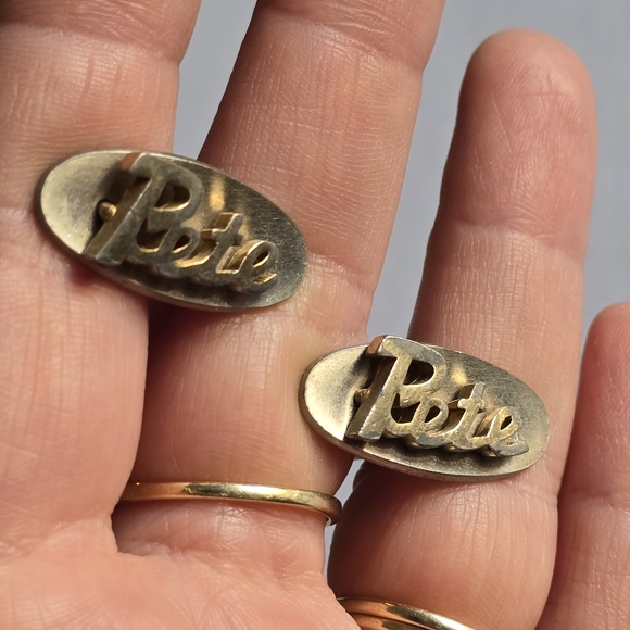 Vintage Pete cuff links name jewelry Peter gold silver tone cufflinks - Picture 4 of 10